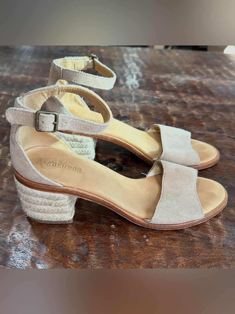 Soludos Anthropologie Beige Suede Ankle-Strap Espadrille Sandals size 7